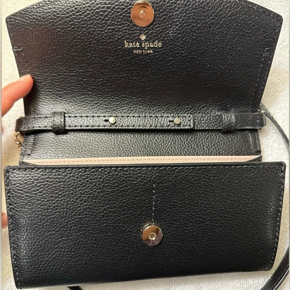 NEW! Kate Spade Eva Wallet On A Chain – Black Pebbled Leather - Picture 10 of 12